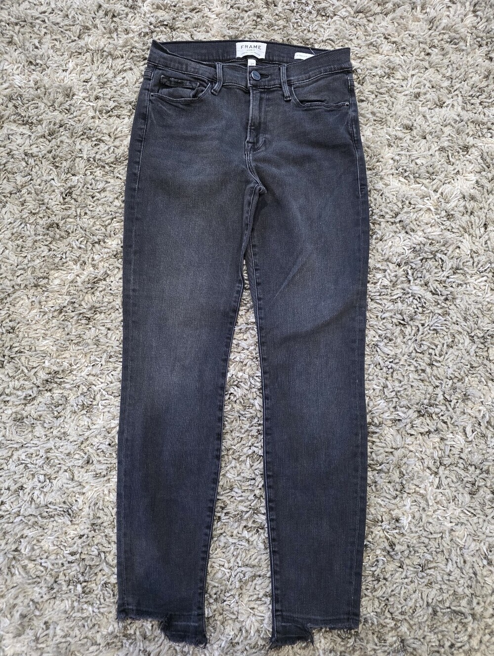 FRAME Le Skinny de Jeanne Crop Gray Raw Hem Jeans Size 27
